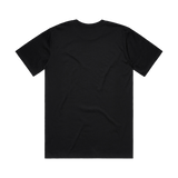 Black men's T-shirt by Maloney's Barber Shop featuring Otis Frizzell artwork and a red logo on the back.