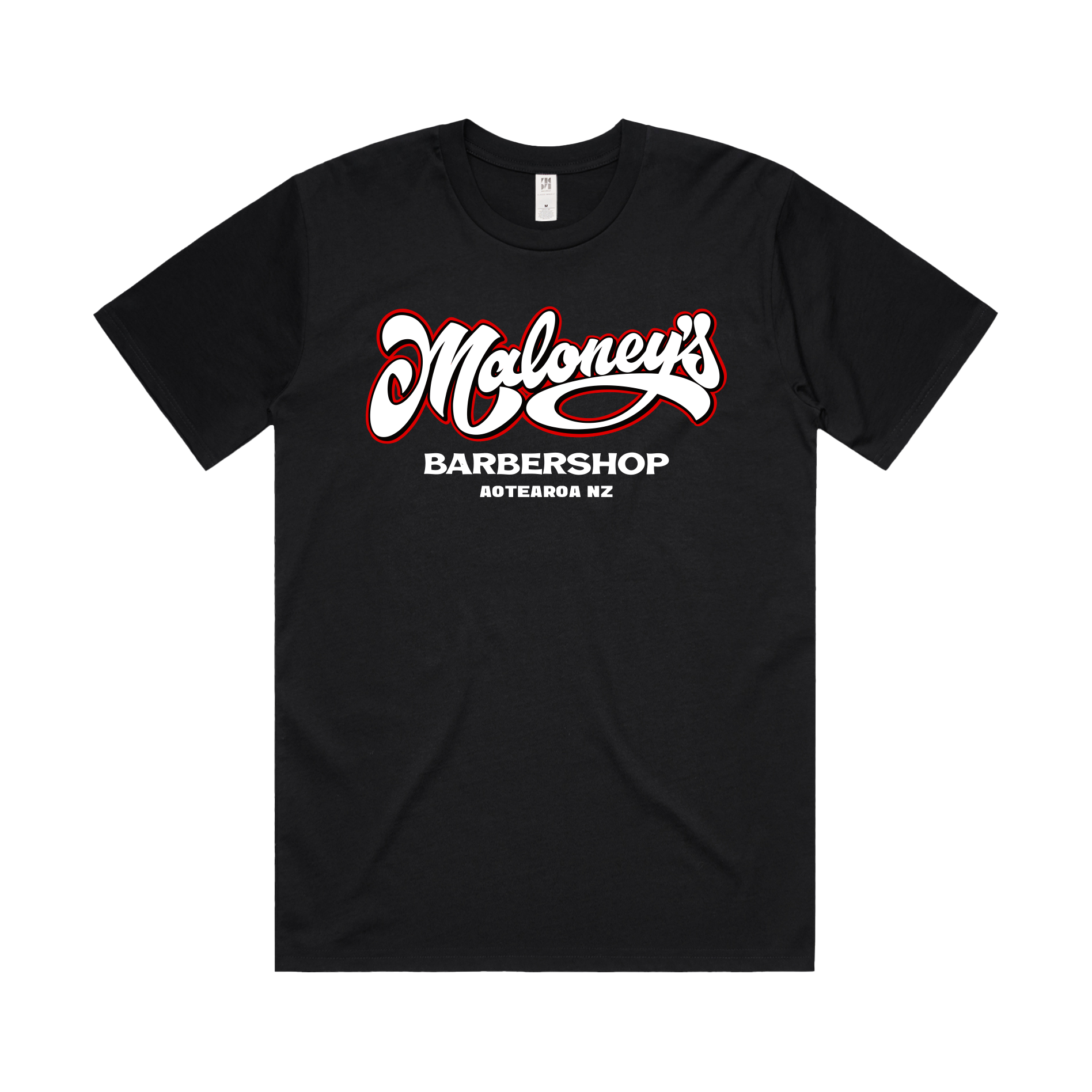 Maloney's Barber - Otis Frizzell - Camiseta negra para hombre - Logotipo rojo