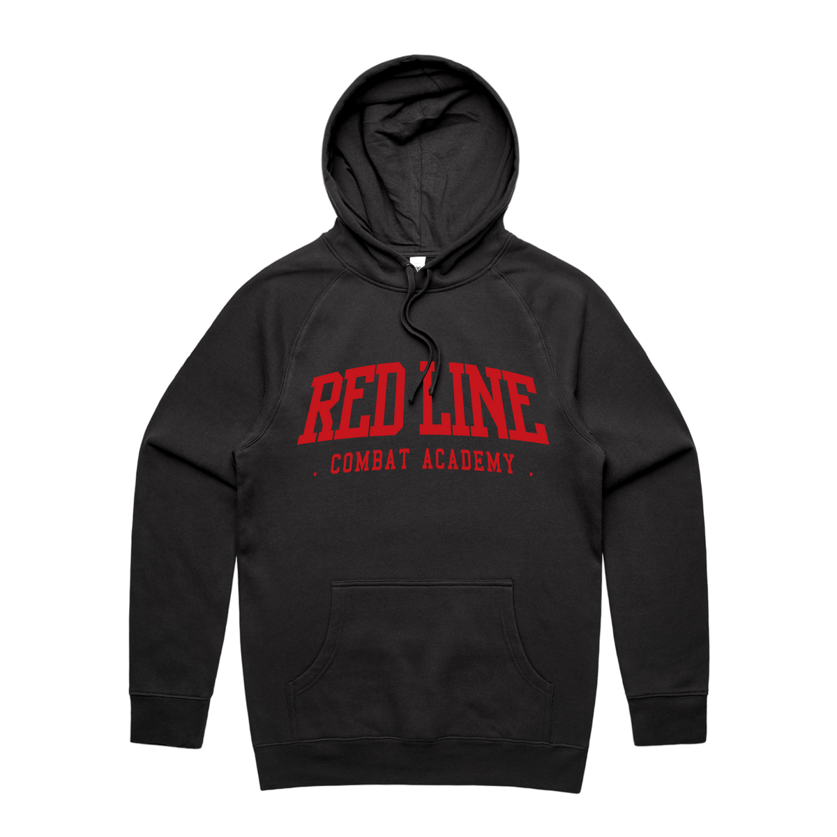 Men's black hoodie from Red Line Combat Academy with a red logo on the front, casual and comfortable everyday wear