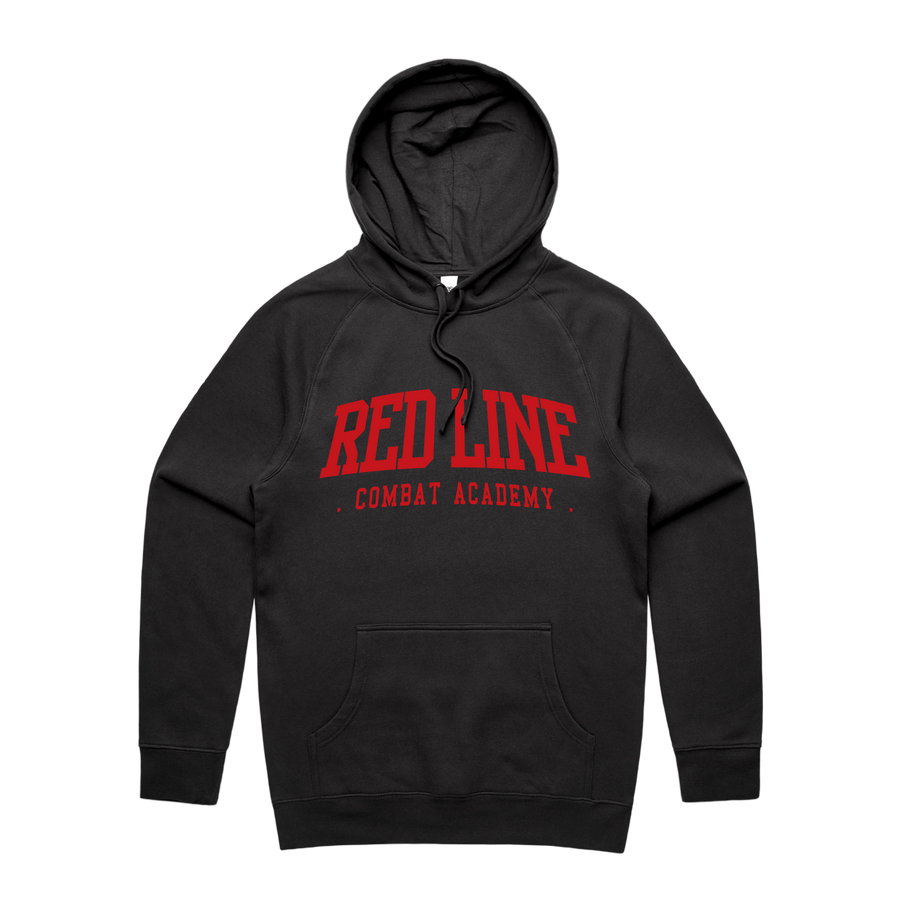 Men's black hoodie from Red Line Combat Academy with a red logo on the front, casual and comfortable everyday wear