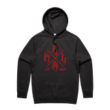Men's black hoodie by Red Line Combat Academy with a red logo on the front, casual athletic wear for men.