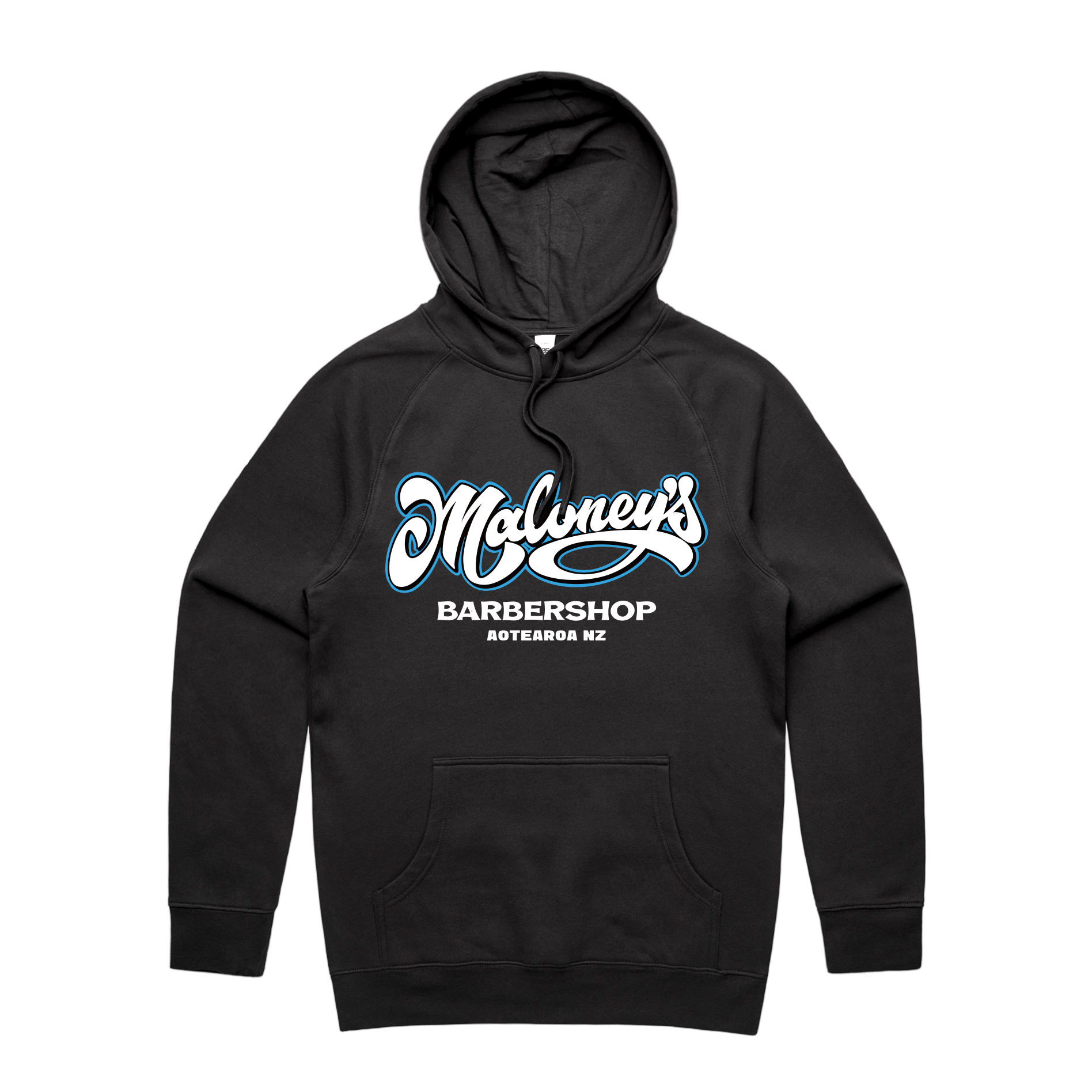 Maloney’s Barber - Otis Frizzell - Men's Black Hoodie - Blue Logo