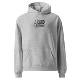 Men's grey hoodie by Liquid Lowdown featuring a front view, casual style, and comfortable fit.