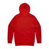 Red Line Combat Academy men's red hoodie with white logo on back, casual athletic style, front view.