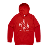 Red Line Combat Academy men's red hoodie with a white logo front view, casual athletic style, comfortable fit