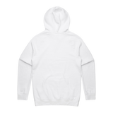 Men's white hoodie by Red Line Combat Academy with a red logo on the back, casual fit, and front pocket detail.