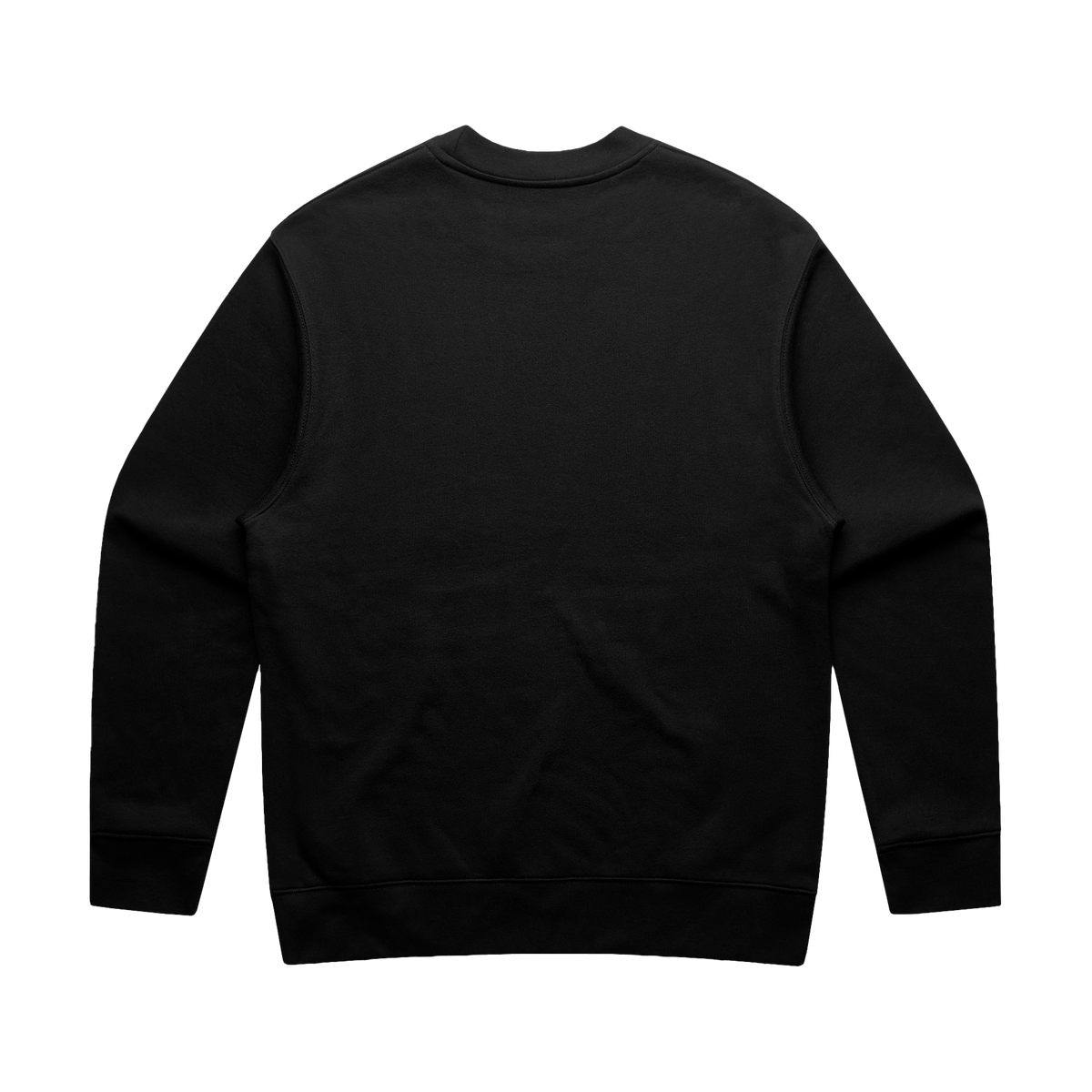 Men's black crew sweatshirt by Maloney's Barber Shop featuring a blue Otis Frizzell logo on the back.