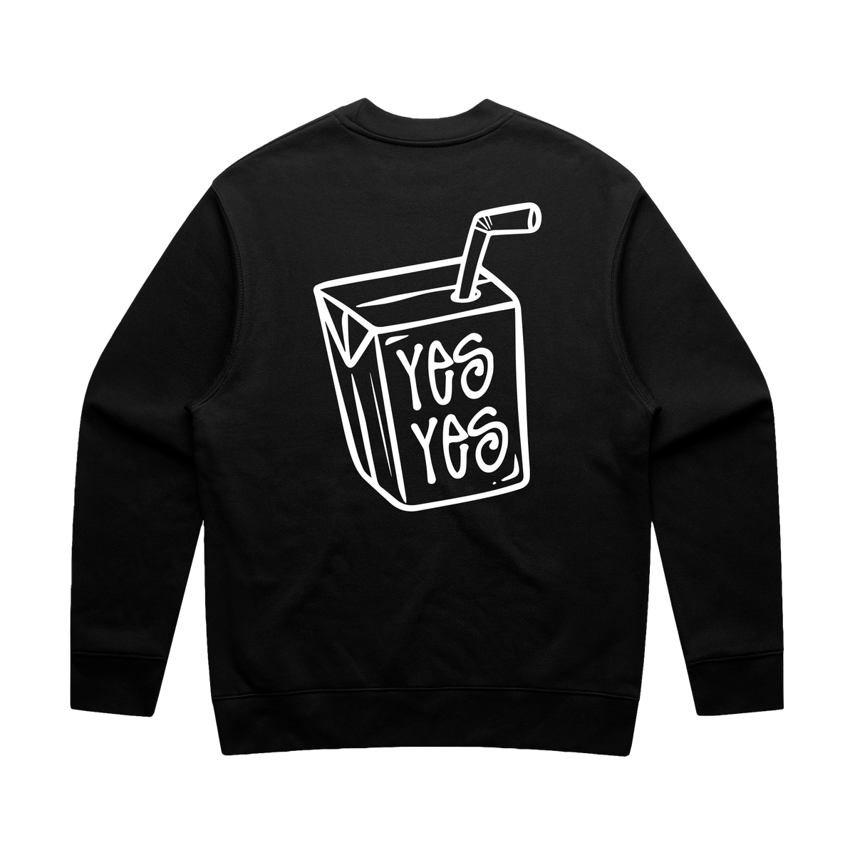 Black men's sweatshirt from Liquid Lowdown showing the back view with relaxed fit and minimal branding.