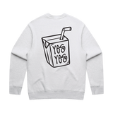 Men's white marl sweatshirt by Liquid Lowdown, relaxed fit with ribbed cuffs and neckline, shown from the back.