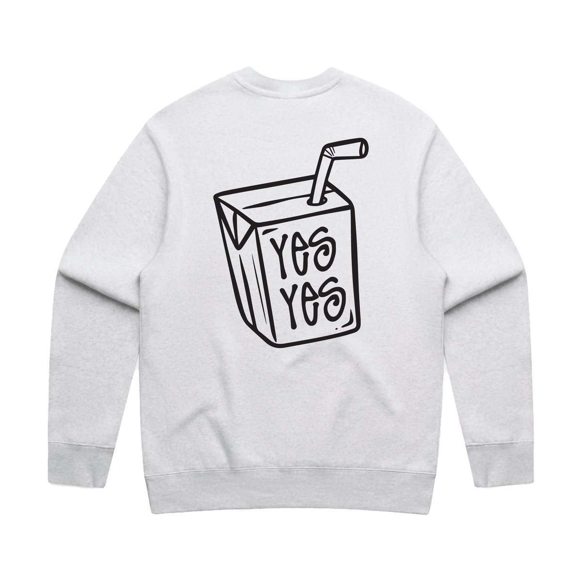 Men's white marl sweatshirt by Liquid Lowdown, relaxed fit with ribbed cuffs and neckline, shown from the back.