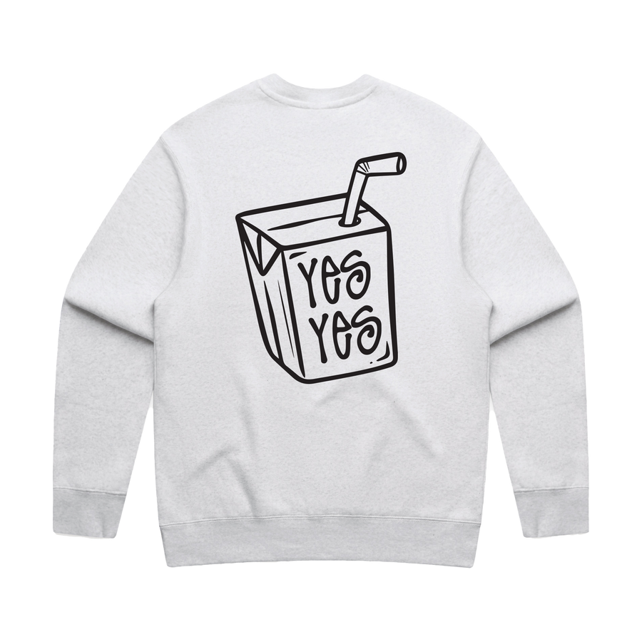 Men's white marl sweatshirt by Liquid Lowdown, relaxed fit with ribbed cuffs and neckline, shown from the back.