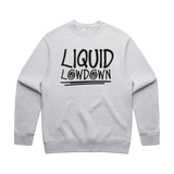 Men's white marle sweatshirt by Liquid Lowdown featuring a relaxed fit and crew neckline, front view image.