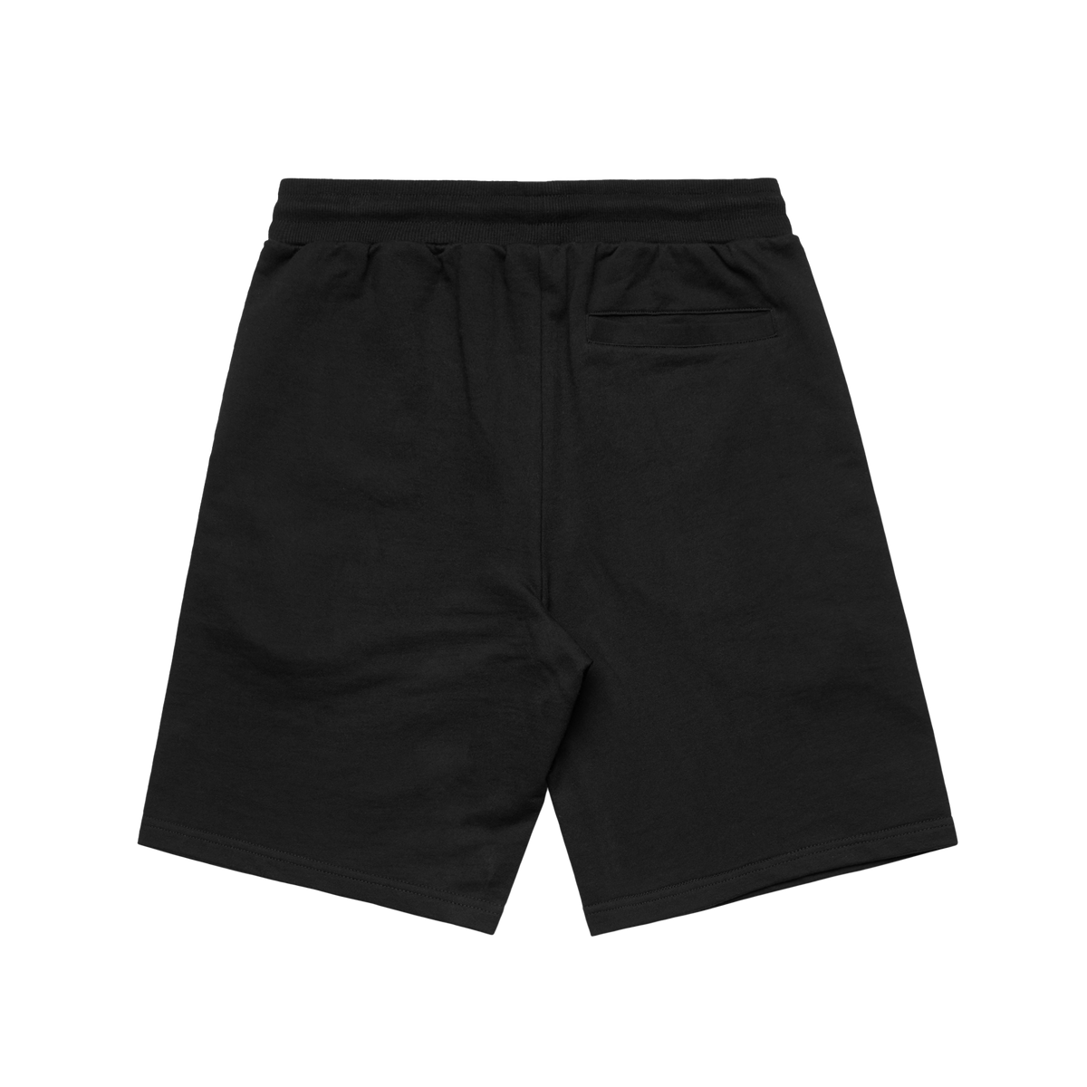 Black Bream Bay Boxing stadium shorts with elastic waistband and logo details, shown from the back view.
