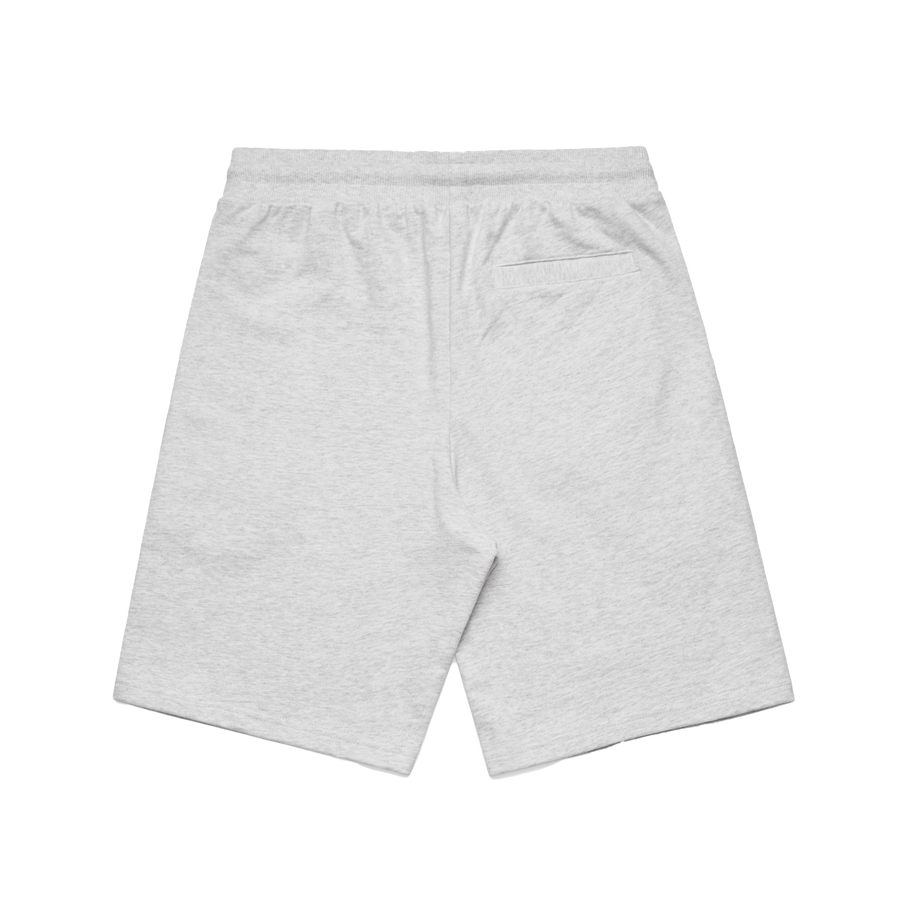 Bream Bay Boxing white marl stadium shorts shown from the back, featuring a comfortable fit and athletic design for boxing training.