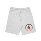 Bream Bay Boxing white marle stadium shorts with elastic waistband, front view showing sporty design and lightweight fabric.