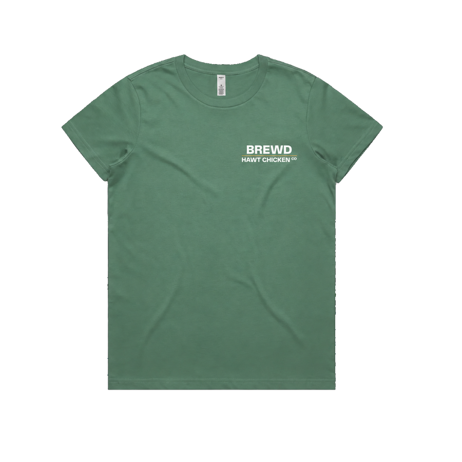 Brewd Hawt Chicken Co IFTCS Women's Green Tee front