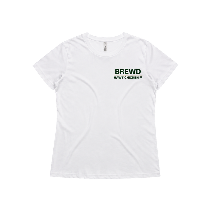 Brewd Hawt Chicken Co IFTCS Women's White Tee front