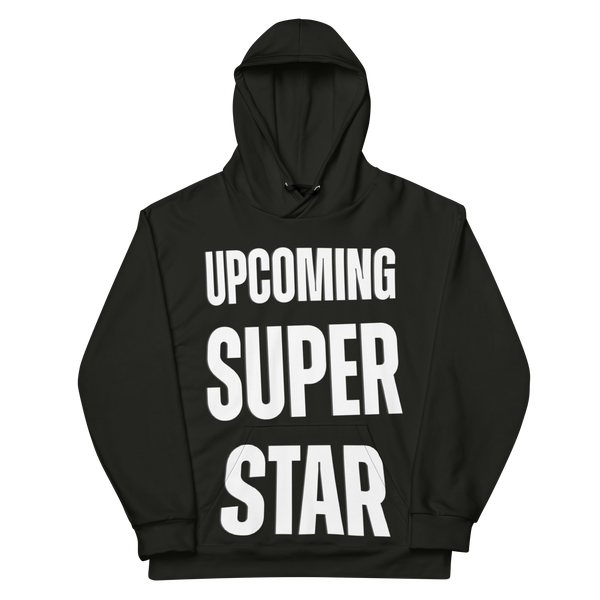 Terreyl Fields Fielders USS graphic black unisex hoodie with all-over print, recycled fabric, front view.