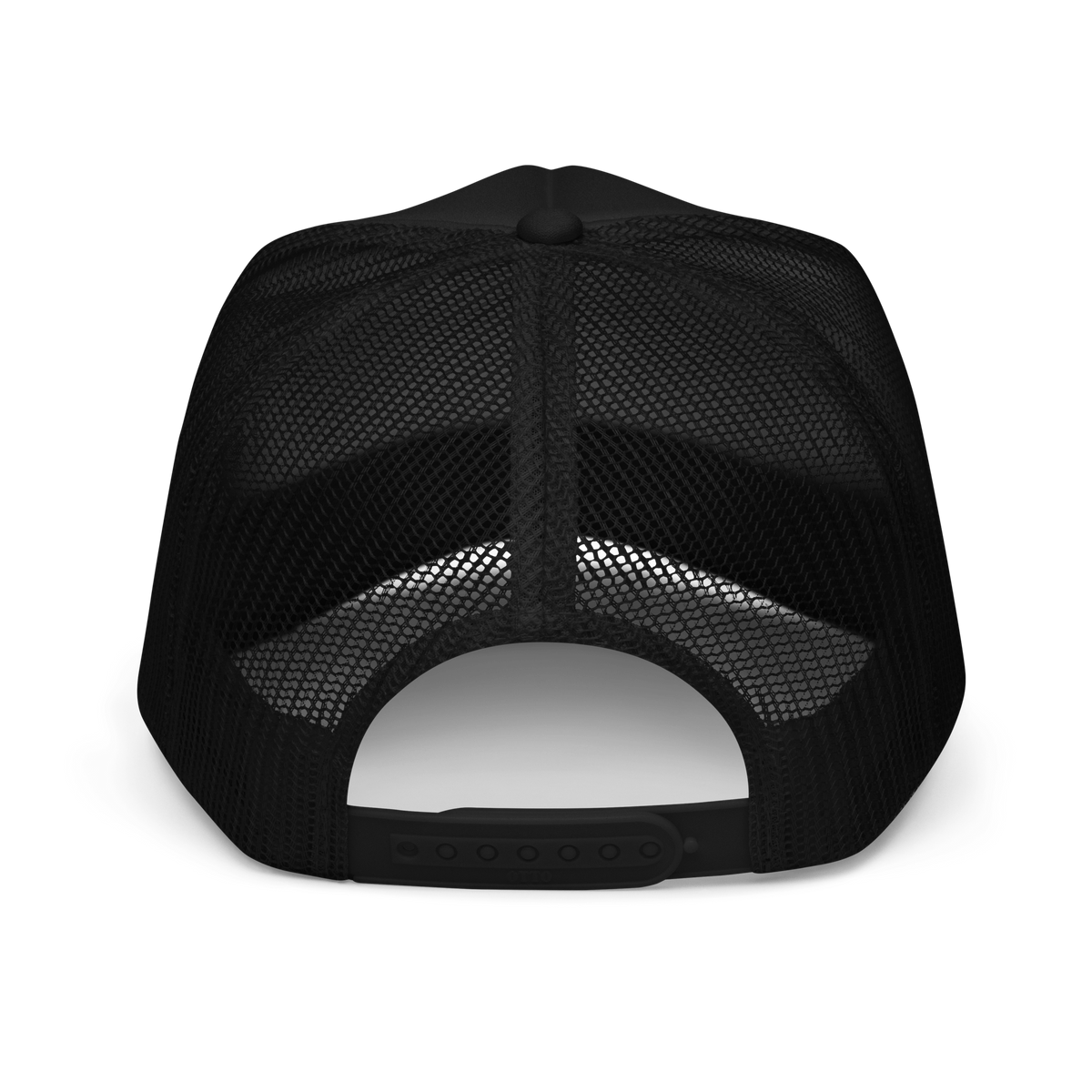 Black Foam Trucker Hat by Liquid Lowdown with adjustable back strap and mesh panels, casual and stylish headwear.