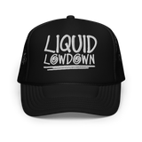 Black Liquid Lowdown foam trucker hat with front logo, one size fits most, casual and stylish headwear.