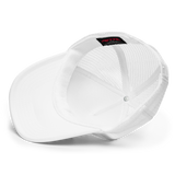 White foam trucker hat from Liquid Lowdown featuring a structured crown and adjustable snapback closure.