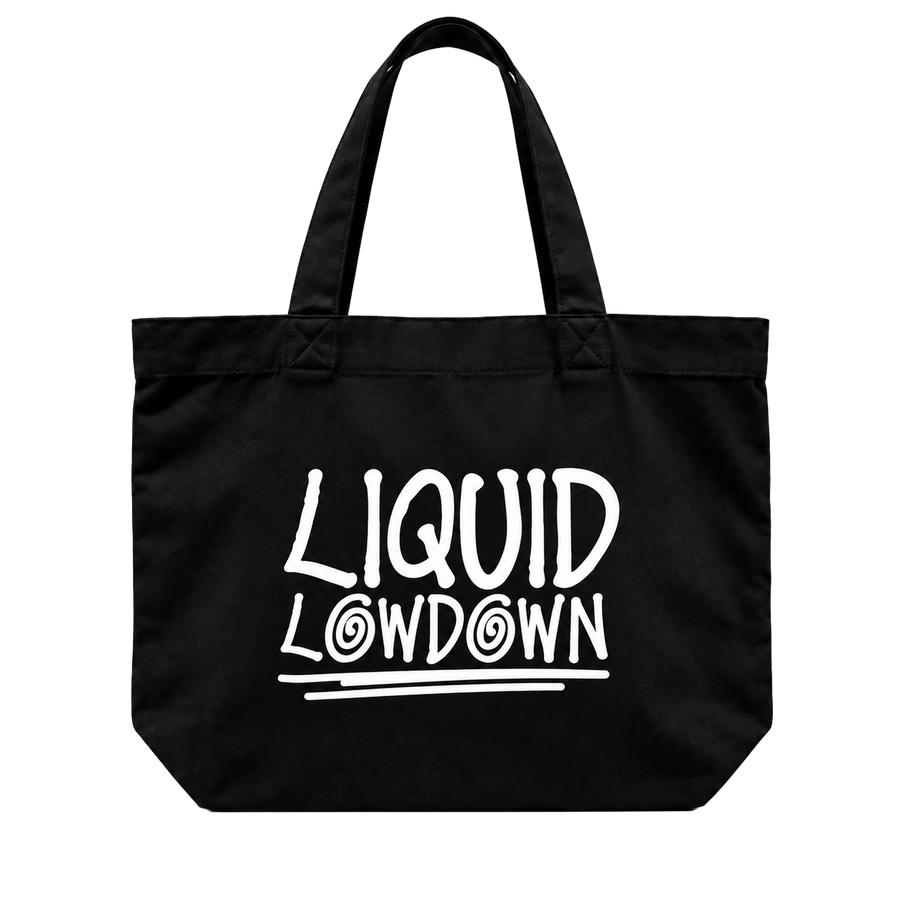 Liquid Lowdown black AS Colour Shoulder Tote 1002 back with Liquid Lowdown wordmark.