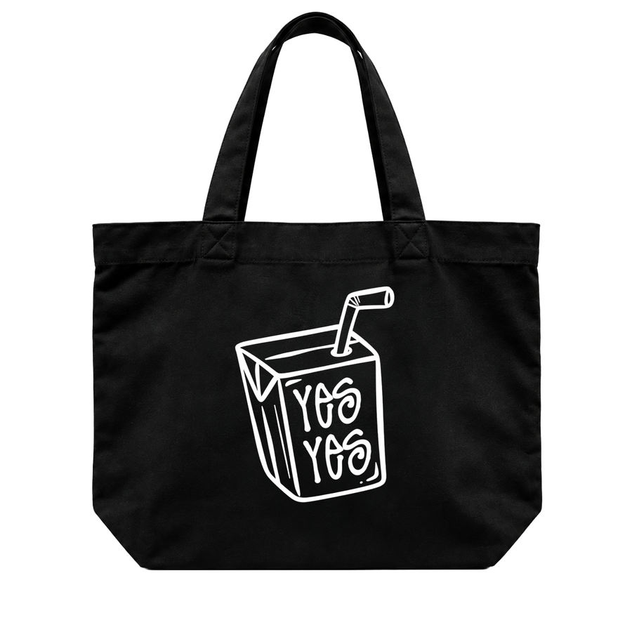 Liquid Lowdown black AS Colour Shoulder Tote 1002 front with juice box artwork.