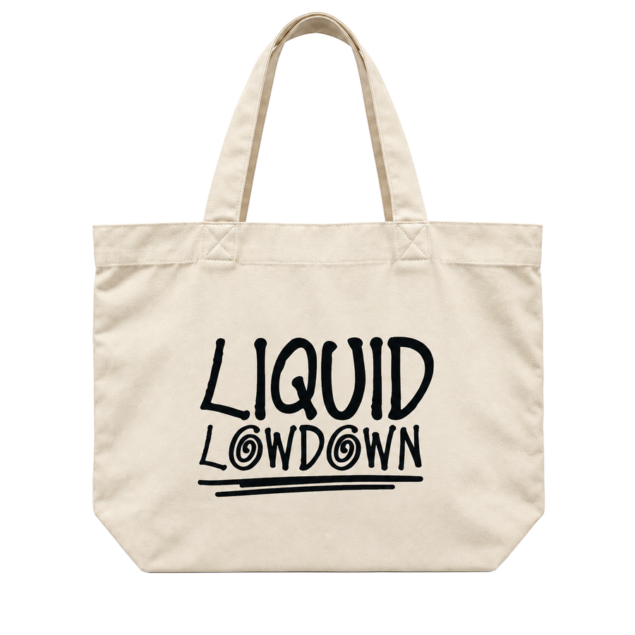 Liquid Lowdown cream AS Colour Shoulder Tote 1002 back with Liquid Lowdown wordmark.