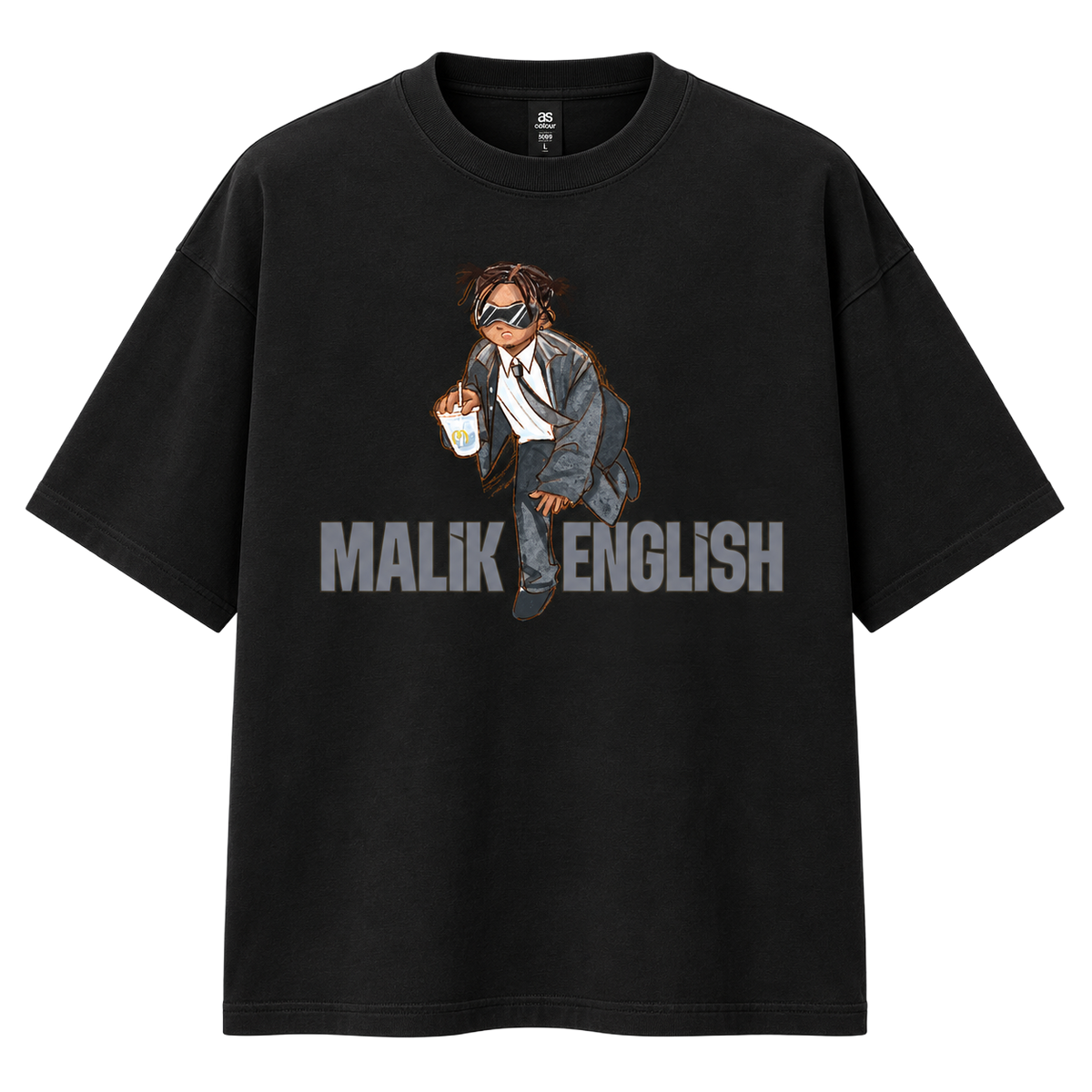 Malik English AS Colour Classic Oversized Tee 5069 black front.