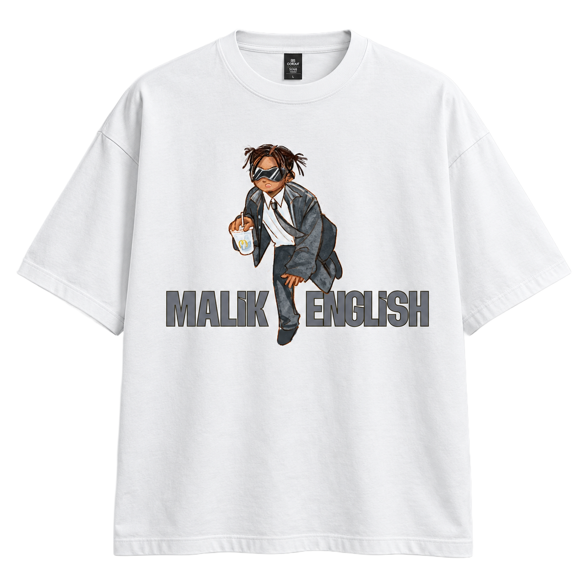 Malik English AS Colour Classic Oversized Tee 5069 white front.