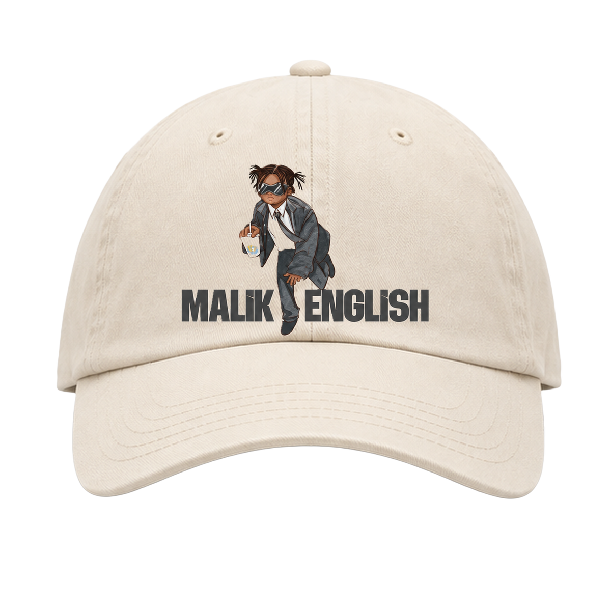 Malik English ecru AS Colour Access Cap 1130 front artwork.