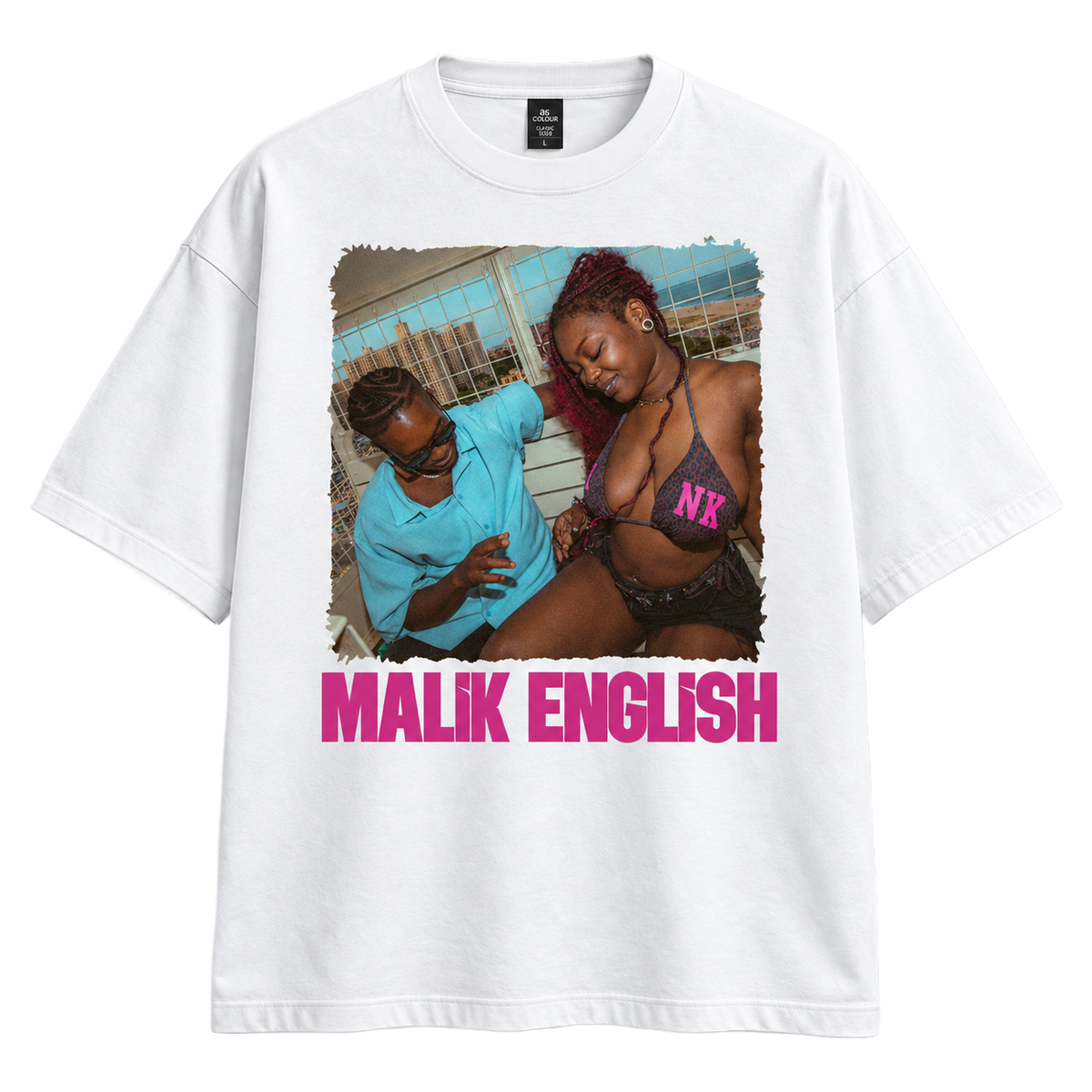 Malik English SHOOT 5 AS Colour Classic Oversized Tee 5069 white front.