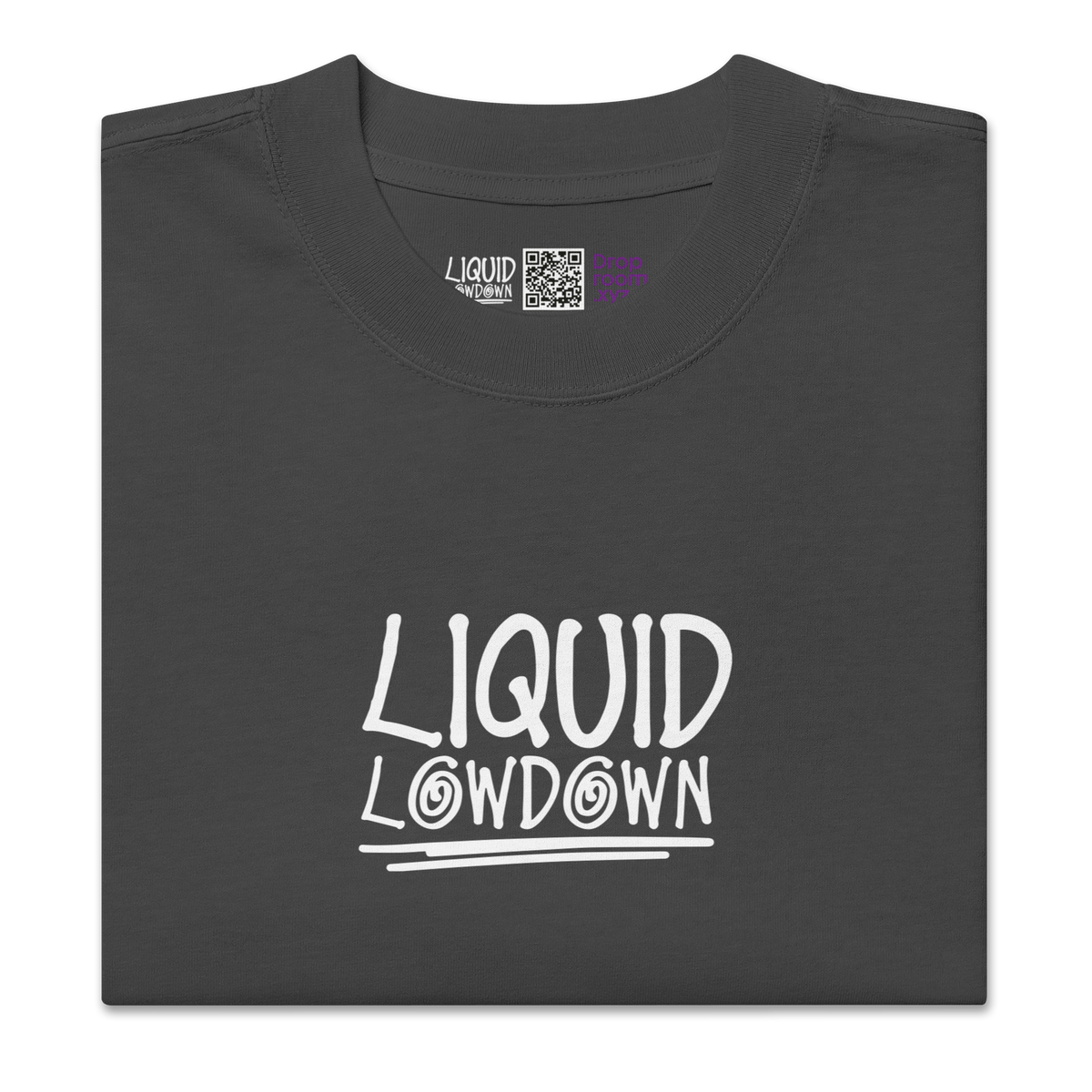 Unisex Liquid Lowdown Faded Black T-Shirt with oversized fit and distressed style, front view showing faded black fabric.