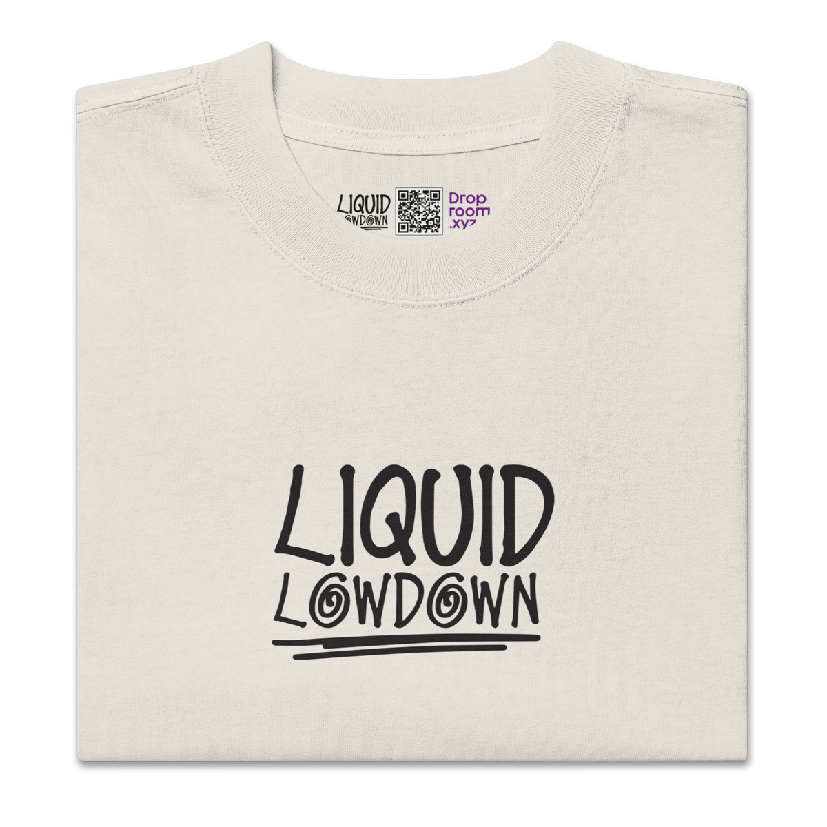 Unisex Liquid Lowdown Faded Bone T-Shirt with oversized fit and distressed faded design on the front.
