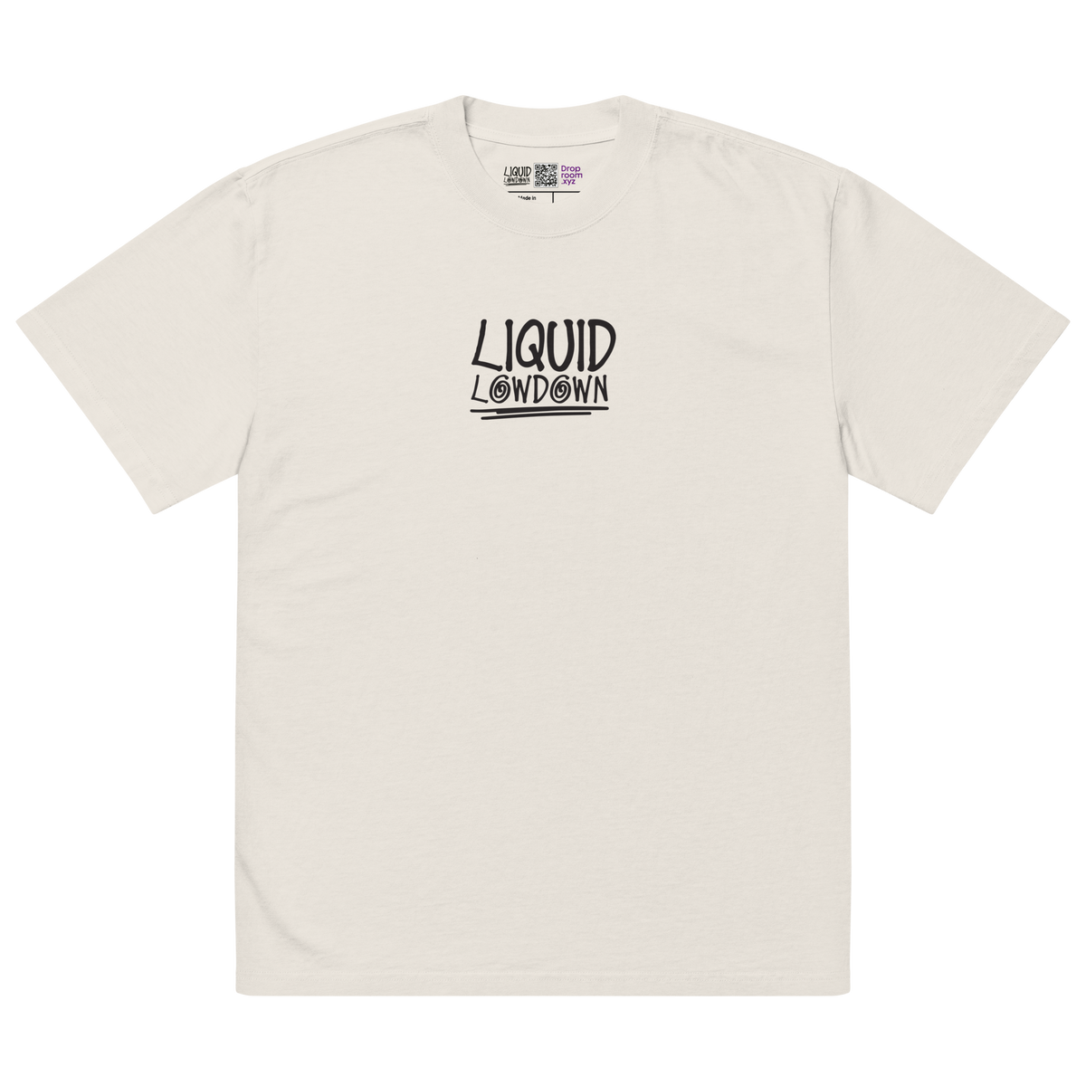 Unisex Liquid Lowdown Faded Bone T-Shirt with oversized fit, front view showing distressed, faded design in soft bone color.