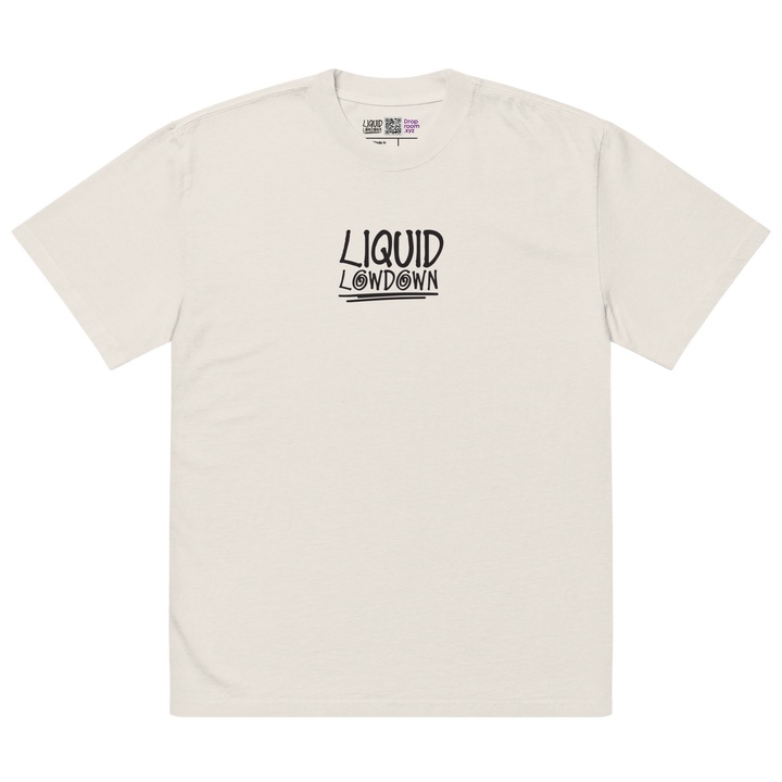 Unisex Liquid Lowdown Faded Bone T-Shirt with oversized fit, front view showing distressed, faded design in soft bone color.