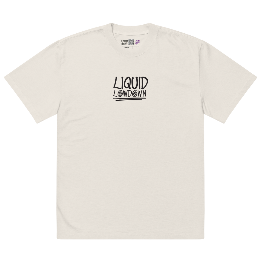 Unisex Liquid Lowdown Faded Bone T-Shirt with oversized fit, front view showing distressed, faded design in soft bone color.