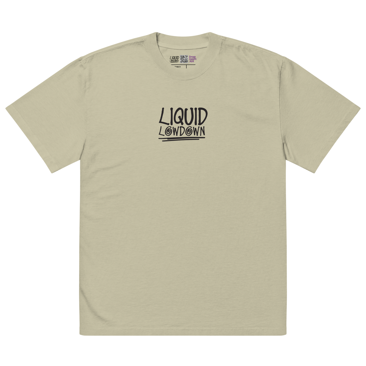 Unisex Liquid Lowdown Faded Eucalyptus T-Shirt with oversized fit and distressed design, front view.