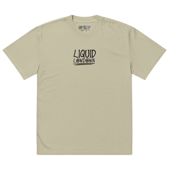 Unisex Liquid Lowdown Faded Eucalyptus T-Shirt with oversized fit and distressed design, front view.