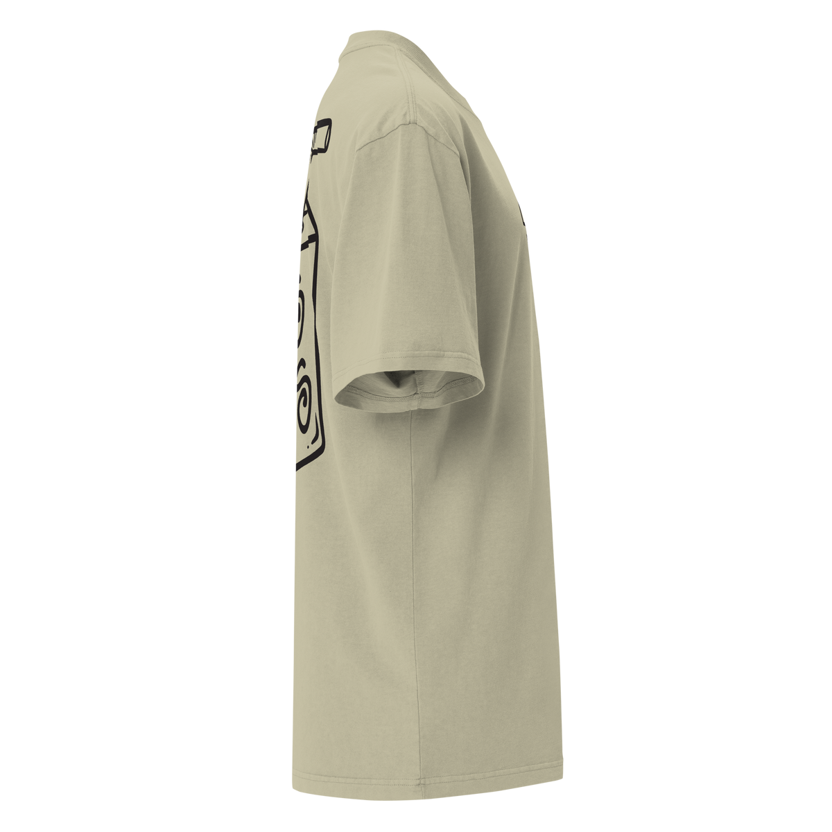Unisex Liquid Lowdown Faded Eucalyptus T-Shirt with oversized fit and faded eucalyptus design, shown from the right side.
