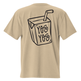 Unisex Liquid Lowdown Faded Khaki Tee with oversized fit, showing the back design on a casual faded khaki t-shirt.