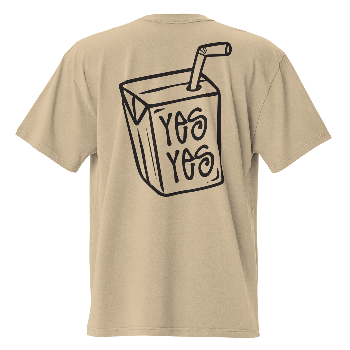 Unisex Liquid Lowdown Faded Khaki Tee with oversized fit, showing the back design on a casual faded khaki t-shirt.