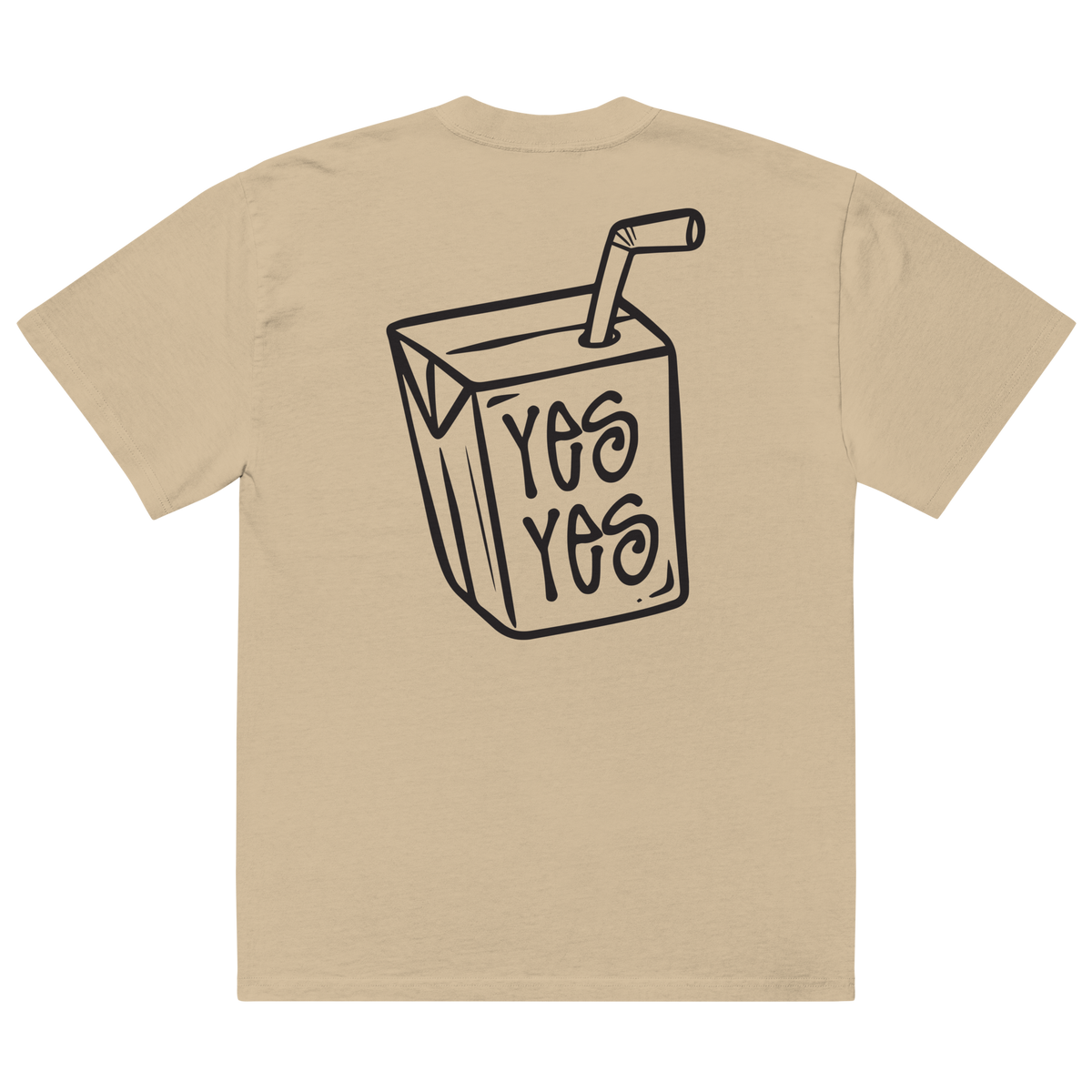 Unisex Liquid Lowdown faded khaki T-shirt with oversized fit, shown from the back, casual and relaxed style.