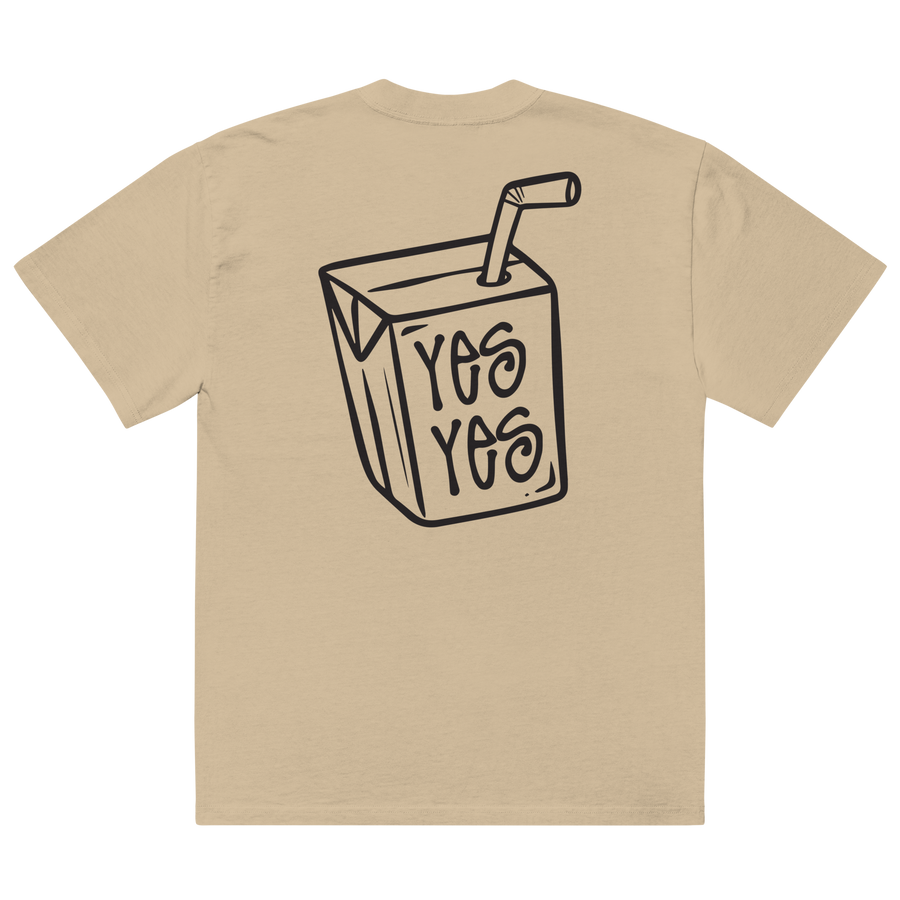 Unisex Liquid Lowdown faded khaki T-shirt with oversized fit, shown from the back, casual and relaxed style.