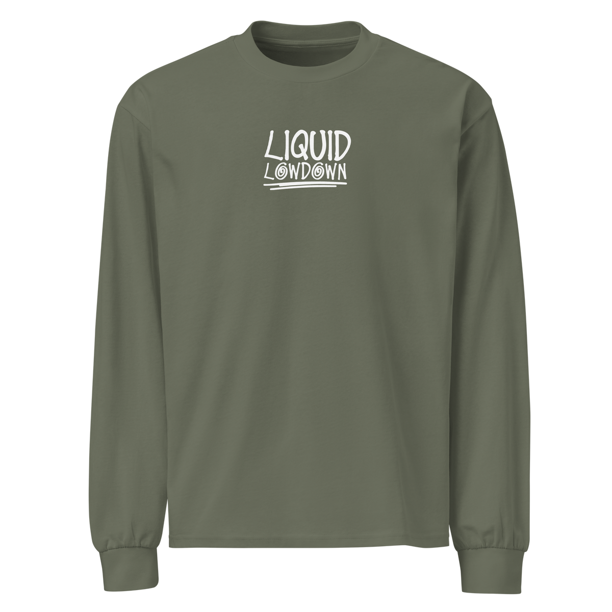 Unisex Liquid Lowdown Cypress long sleeve T-shirt in heavyweight fabric, front view showing the stylish design and fit.