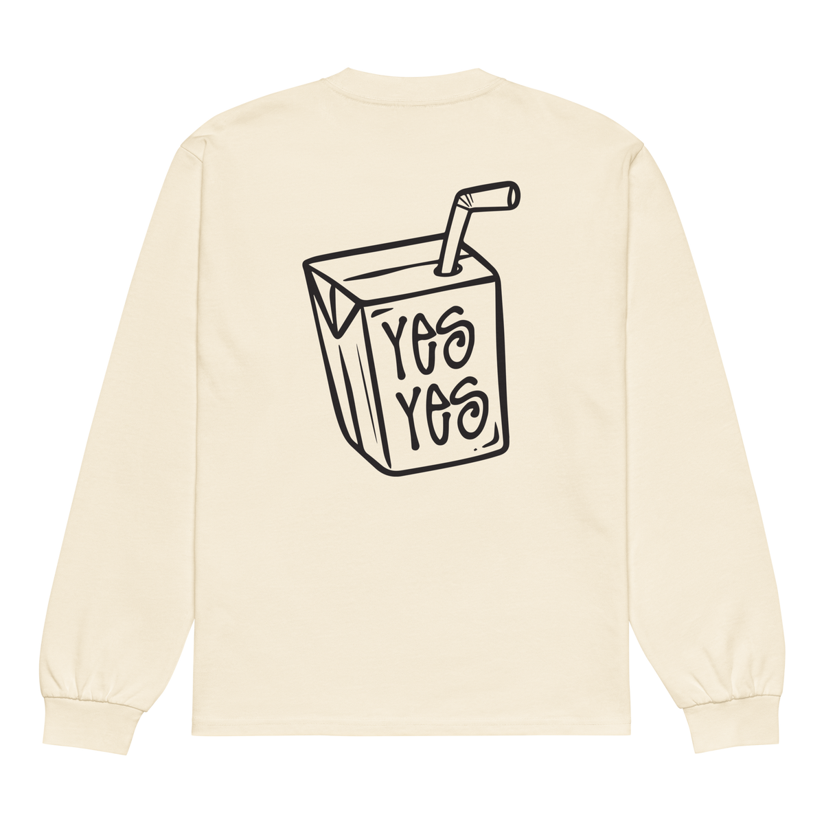Unisex Liquid Lowdown ecru long sleeve T-shirt with a relaxed fit, heavyweight fabric, viewed from the back.