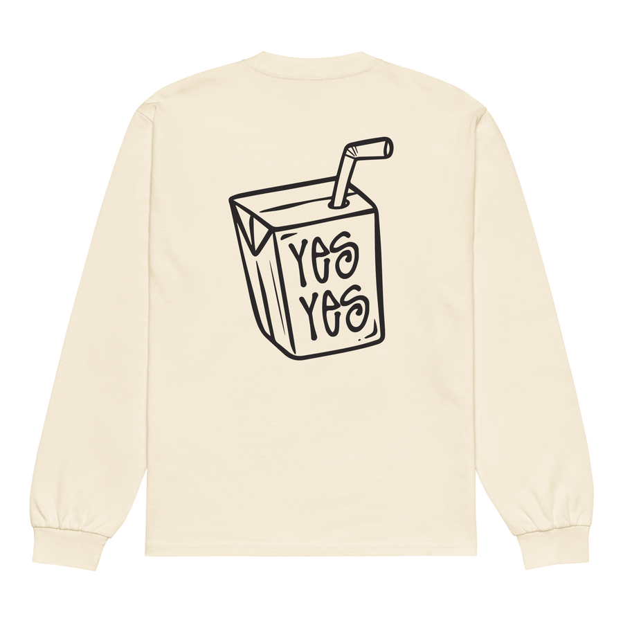 Unisex Liquid Lowdown ecru long sleeve T-shirt with a relaxed fit, heavyweight fabric, viewed from the back.