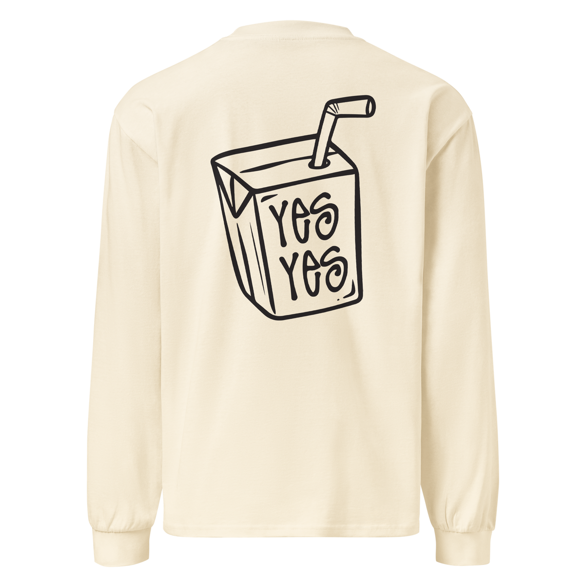Unisex Liquid Lowdown Ecru long sleeve T-shirt with a heavyweight fabric, shown from the back.