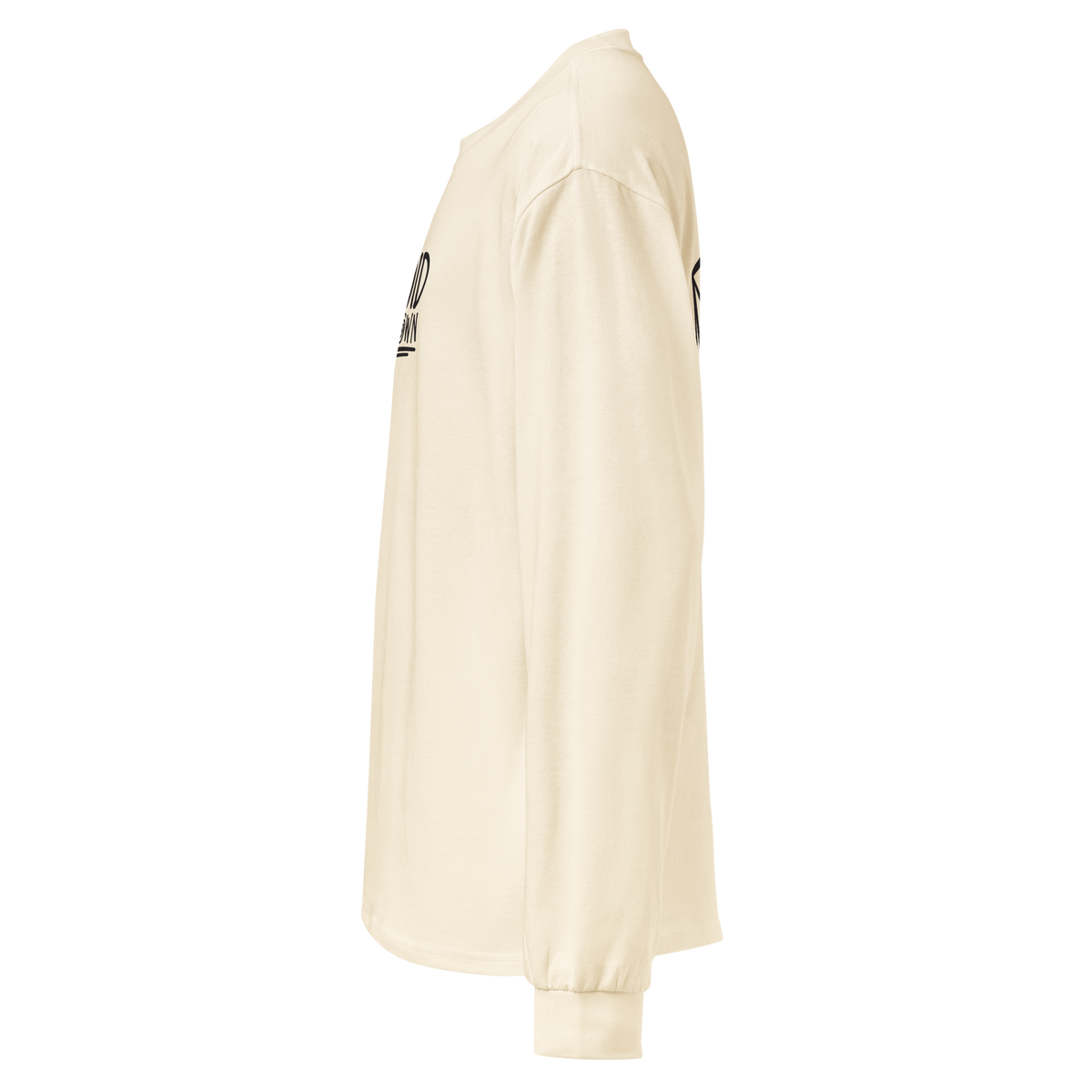 Liquid Lowdown unisex ecru long sleeve T-shirt with a premium heavyweight fabric, shown from the left side.