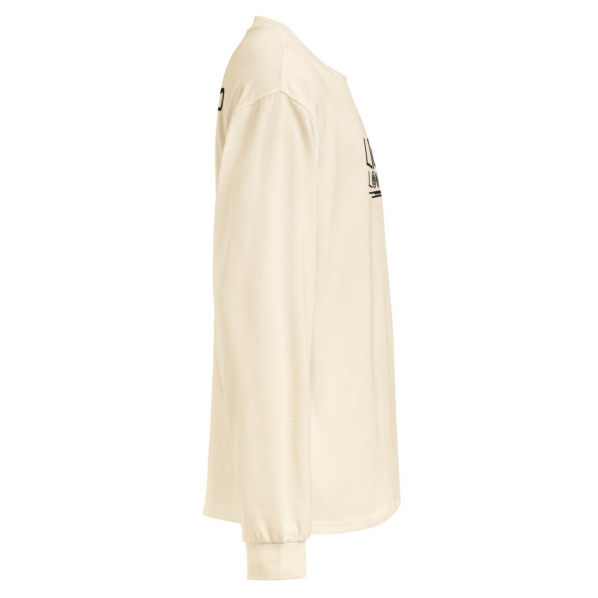 Unisex Liquid Lowdown ecru long sleeve T-shirt with a relaxed fit, heavyweight fabric, and classic crew neckline.